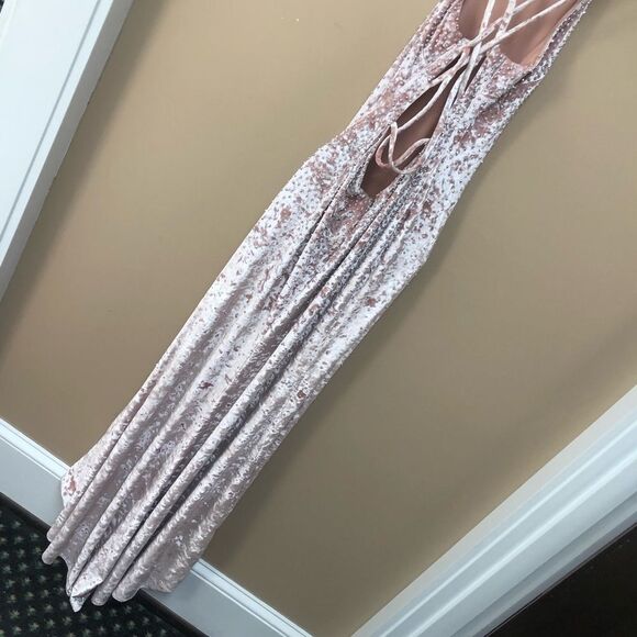 Xscape Crushed Velvet Halter Sheath Gown with open back (8) - Picture 9 of 13